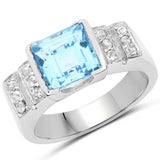 3.26 Carat Genuine Blue Topaz and White Topaz .925 Sterling Silver Ring