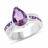 3.17 Carat Genuine Amethyst and White Topaz .925 Sterling Silver Ring