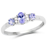0.50 ct. Genuine Tanzanite and White Diamond .925 Sterling Silver Ring