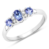 0.50 Carat Genuine Tanzanite and White Diamond .925 Sterling Silver Ring