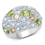 11.38 Carat Genuine Peridot, Citrine and Blue Topaz .925 Sterling Silver Ring
