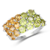 4.05 Carat Genuine Citrine and Peridot .925 Sterling Silver Ring