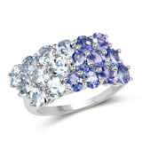 3.51 Carat Genuine Tanzanite and Aquamarine .925 Sterling Silver Ring