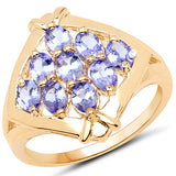 14K Yellow Gold Plated 1.53 Carat Genuine Tanzanite .925 Sterling Silver Ring
