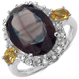 5.44 Carat Smoky Quartz Ring with 1.26 ct.. t.w. Multi-Gems in Sterling Silver