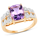 14K Yellow Gold Plated 2.65 Carat Genuine Amethyst and White Diamond .925 Sterling Silver Ring