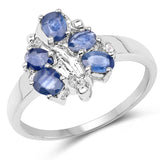 1.02 ct. Genuine Blue Sapphire and White Topaz .925 Sterling Silver Ring