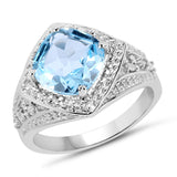 3.50 Carat Genuine Blue Topaz and White Diamond .925 Sterling Silver Ring