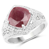 3.81 Carat Genuine Ruby and White Diamond .925 Sterling Silver Ring