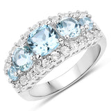 3.47 Carat Genuine Blue Topaz and White Topaz .925 Sterling Silver Ring