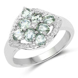 1.60 Carat Genuine Green Sapphire and White Diamond .925 Sterling Silver Ring