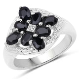 1.76 Carat Genuine Black Sapphire and White Diamond .925 Sterling Silver Ring