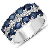 2.41 Carat Genuine Blue Sapphire and White Diamond .925 Sterling Silver Ring
