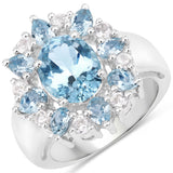 4.63 Carat Genuine Blue Topaz and White Topaz .925 Sterling Silver Ring