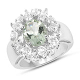 4.58 Carat Genuine Green Amethyst & White Topaz .925 Sterling Silver Ring
