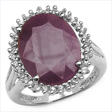 10.20 Carat Genuine Ruby & White Topaz .925 Sterling Silver Ring
