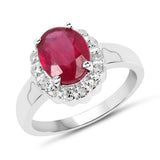2.36 Carat Glass Filled Ruby and White Diamond .925 Sterling Silver Ring