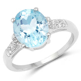 2.66 Carat Genuine Blue Topaz & White Topaz .925 Sterling Silver Ring