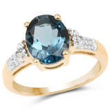 14K Yellow Gold Plated 3.71 Carat Genuine London Blue Topaz & White Topaz .925 Sterling Silver Ring