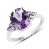 3.41 Carat Genuine Amethyst and Tanzanite .925 Sterling Silver Ring