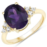 3.44 Carat Genuine Amethyst and White Topaz 10K Yellow Gold Ring