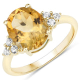 3.04 Carat Genuine Citrine and White Topaz 10K Yellow Gold Ring