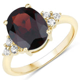 3.64 Carat Genuine Garnet and White Topaz 10K Yellow Gold Ring