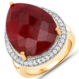 13.95 Carat Dyed Ruby and White Topaz .925 Sterling Silver Ring