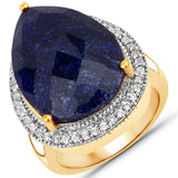 13.95 Carat Dyed Sapphire and White Topaz .925 Sterling Silver Ring