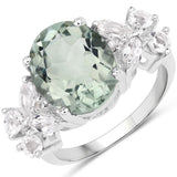 5.45 Carat Genuine Green Amethyst and White Topaz .925 Sterling Silver Ring