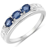 0.61 Carat Genuine Blue Sapphire and White Diamond .925 Sterling Silver Ring