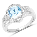 2.34 ct. Genuine Blue Topaz and White Topaz .925 Sterling Silver Ring