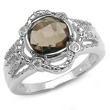 1.81 Carat Genuine Smoky Quartz & White Topaz .925 Sterling Silver Ring