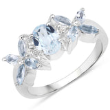 1.71 ct. Genuine Blue Topaz and White Topaz .925 Sterling Silver Ring