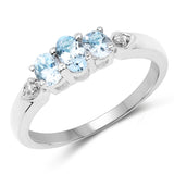 0.51 Carat Genuine Aquamarine and White Topaz .925 Sterling Silver Ring