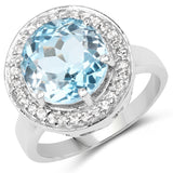 5.42 Carat Genuine Blue Topaz and White Topaz .925 Sterling Silver Ring