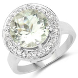 4.97 Carat Genuine Green Amethyst and White Topaz .925 Sterling Silver Ring