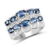 2.35 Carat Genuine Blue Sapphire and White Topaz .925 Sterling Silver Ring