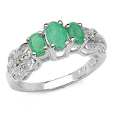 0.92 Carat Genuine Emerald and 0.01 ct..t.w Genuine Diamond Accents Sterling Silver Ring