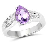 1.36 Carat Genuine Amethyst & White Topaz .925 Sterling Silver Ring