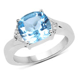 4.41 Carat Genuine Blue Topaz and White Diamond .925 Sterling Silver Ring
