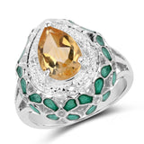 1.51 Carat Genuine Citrine and White Topaz .925 Sterling Silver Ring