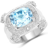 4.90 Carat Genuine Blue Topaz and White Topaz Brass Ring