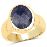 14K Yellow Gold Plated 5.25 Carat Dyed Sapphire .925 Sterling Silver Ring
