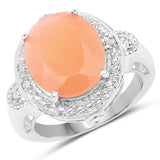 8.09 Carat Genuine Peach Moonstone and White Topaz .925 Sterling Silver Ring