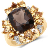 14K Yellow Gold Plated 7.10 Carat Genuine Smoky Quartz, Citrine & White Topaz Brass Ring