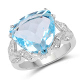 11.88 Carat Genuine Blue Topaz and White Topaz .925 Sterling Silver Ring