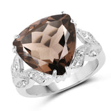 6.95 Carat Genuine Smoky Quartz & White Topaz .925 Sterling Silver Ring