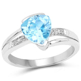 1.91 Carat Genuine Swiss Blue Topaz and White Diamond .925 Sterling Silver Ring