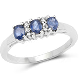 0.67 Carat Genuine Blue Sapphire and White Diamond .925 Sterling Silver Ring